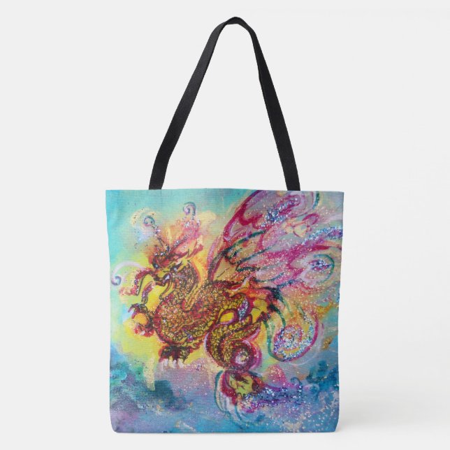 SEA DRAGON Aqua Blue Fantasy Tote Bag (Front)