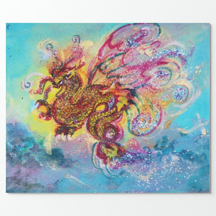 SEA DRAGON Aqua Blue Fantasy Wrapping Paper | Zazzle