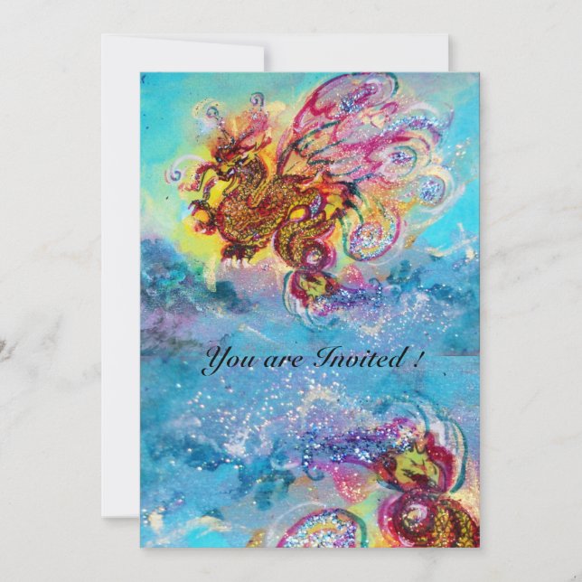 SEA DRAGON blue violet purple black yellow Invitation (Front)