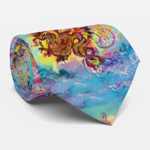 SEA DRAGON Blue Yellow Pink Fantasy Tie