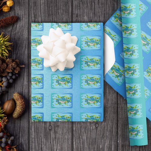 Sea Dragon Creature in Seaweed Blue green Frame Wrapping Paper