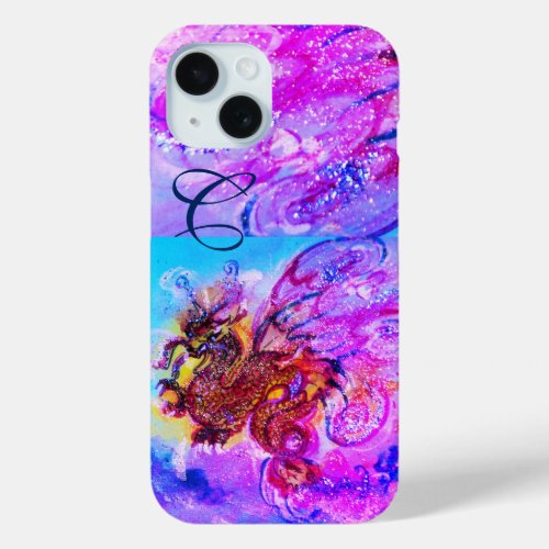 SEA DRAGONGOLD PINK PURPLE BLUE SPARKLES MONOGRAM iPhone 15 CASE