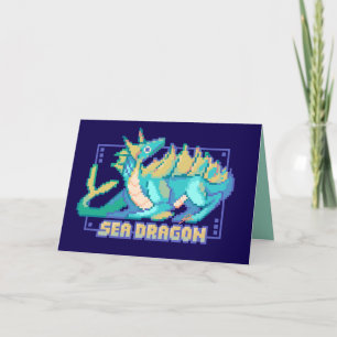 Sea Dragon Happy Birthday, sea-hit pixel art Letterpress Thank You Card