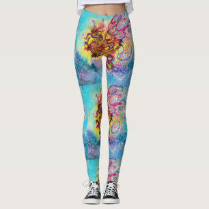 SEA DRAGON in Blue Gold Yellow Pink Fantasy Leggings