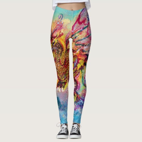 SEA DRAGON in Blue Gold Yellow Pink Fantasy Leggings