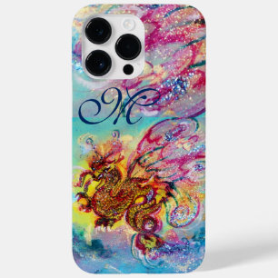 SEA DRAGON IN GOLD BLUE SPARKLES MONOGRAM Case-Mate iPhone 14 PRO MAX CASE