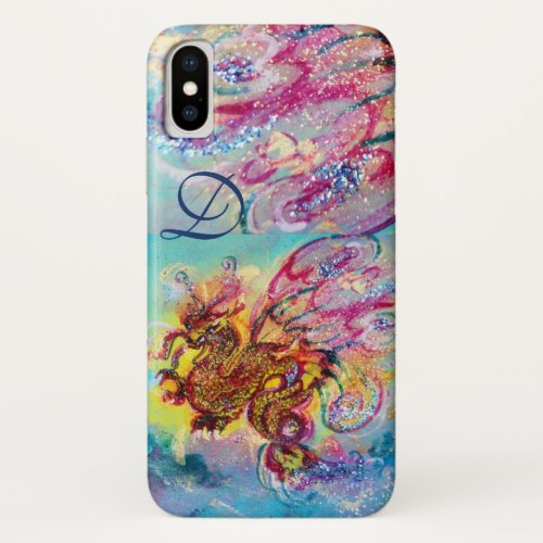 SEA DRAGON IN GOLD BLUE SPARKLES MONOGRAM iPhone XS CASE