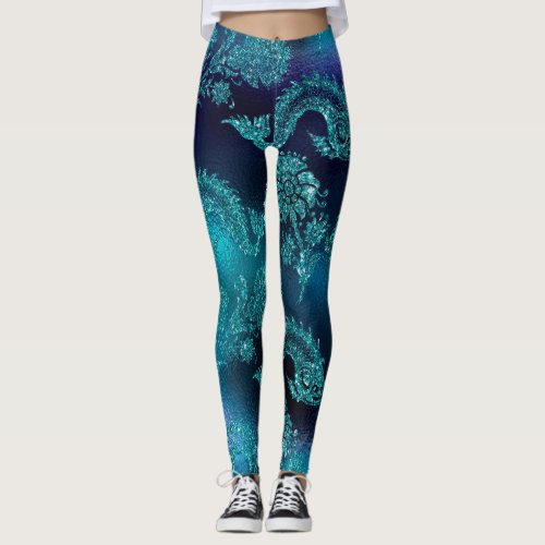 Sea Dragon Monster Blue Turquoise Leggings