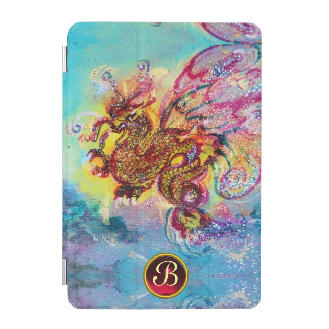 SEA DRAGON PINK PURPLE GEM STONE MONOGRAM iPad MINI COVER (Front)