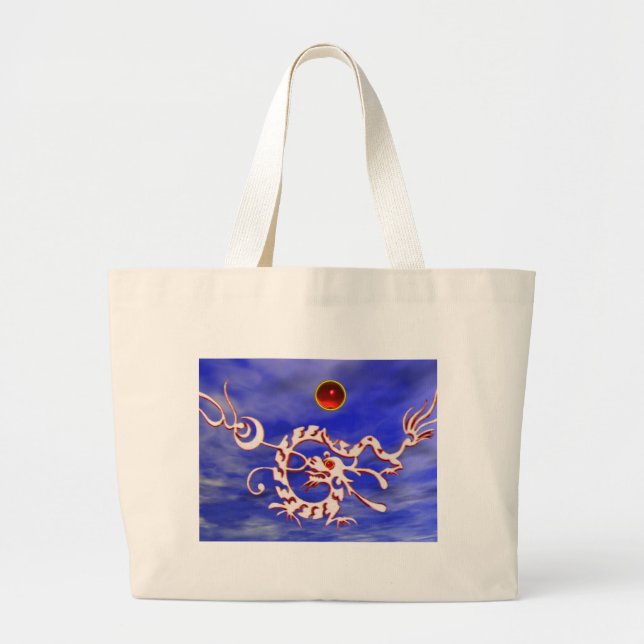 SEA DRAGON RUBY, black and white red Large Tote Bag (Front)