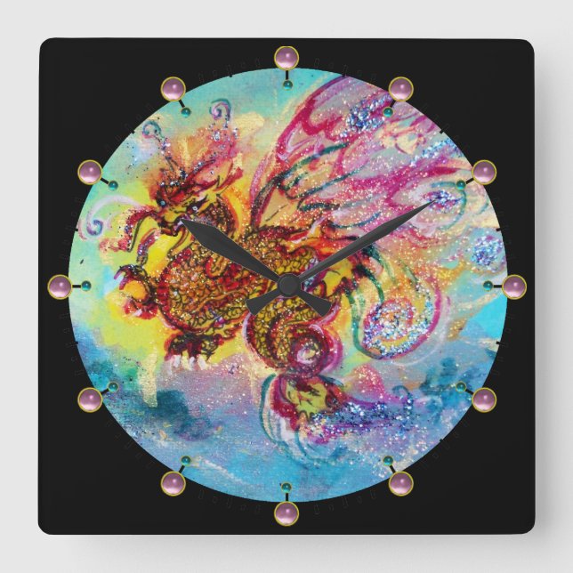 SEA DRAGON SQUARE WALL CLOCK (Front)