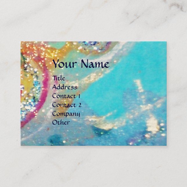 SEA DRAGON WINGS ,Blue Swirls, yellow pink purple Business Card (Front)