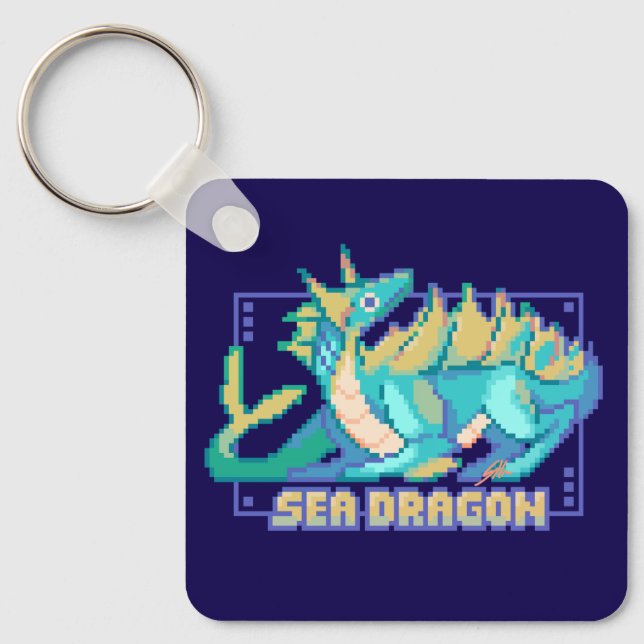 Sea dragon, zee draak pixel art keychain (Front)