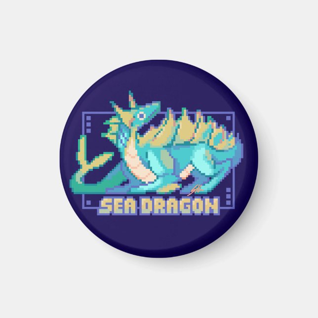 Sea dragon, zee draak pixel art magnet (Front)