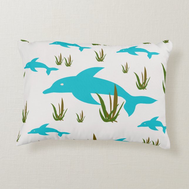 Sea Dream unique turquoise dolphin ocean themed Accent Pillow (Back)