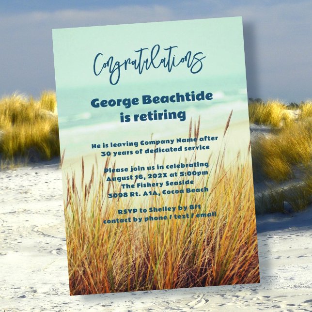 Sea Dunes Ocean Retirement Party Invitations (Creator Uploaded)