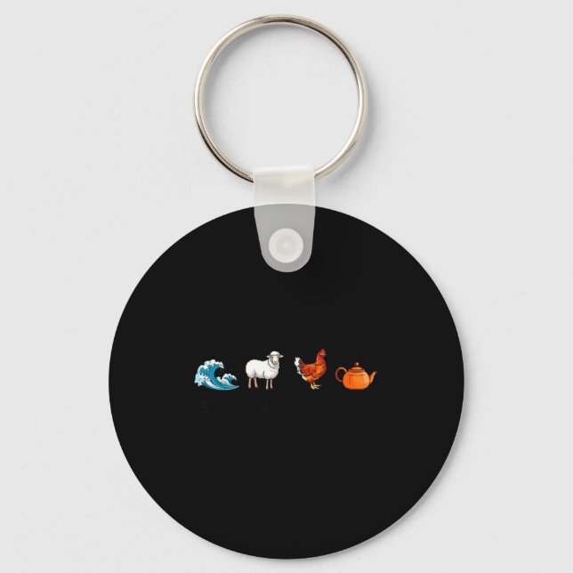 Sea Ewe Hen Tea Funny Joke Saying Quote Men Women  Keychain (Front)
