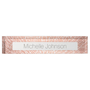 Sea Fan Coral Pattern Faux Rose Gold Desk Name Plate
