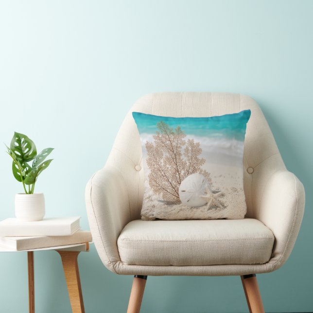 Sea Fan With Sand Dollar and Starfish Throw Pillow (Chair)