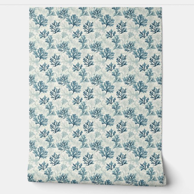 Sea Fern Whispers Mini – Teal, White, Blue Wallpaper (Unrolling)