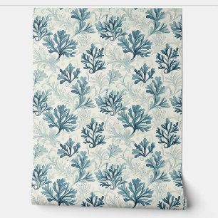 Sea Fern Whispers Petite – Teal, White, Blue Wallpaper