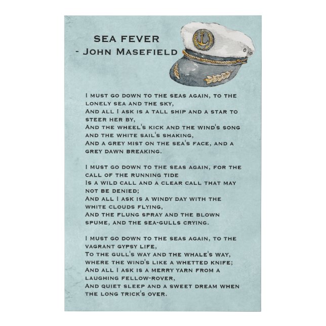 Sea  Fever Masefield Poem Faux Canvas Print (Front)