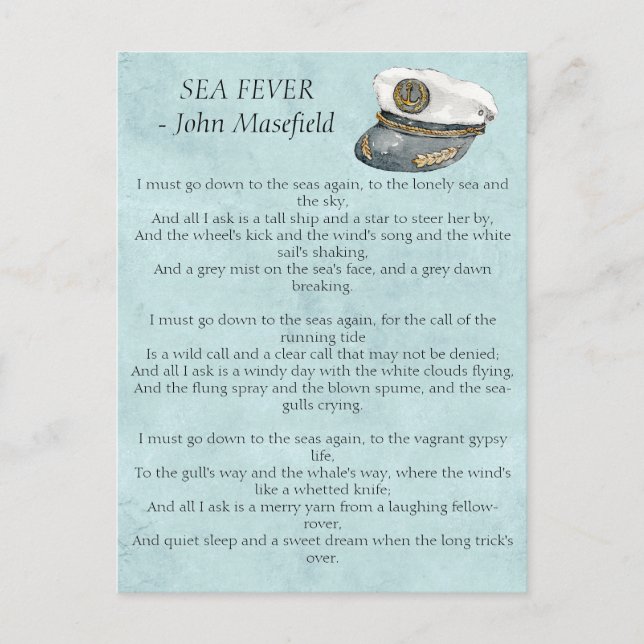 Sea  Fever Masefield Poem   Postcard (Front)