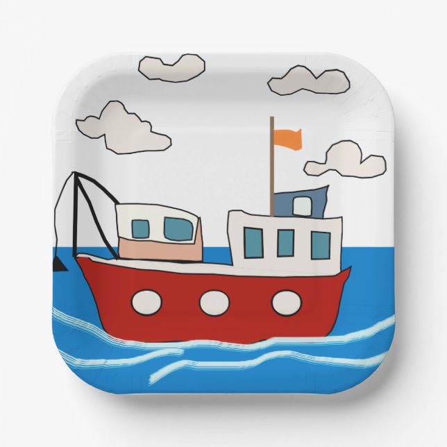 sea ​​fishing boat paper plates (Front)