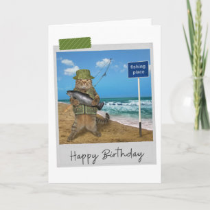 Sea Fishing Cat Funny Birthday Card
