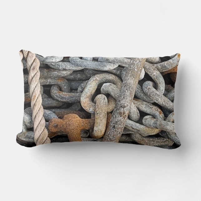 SEA FISHING CHAIN AND ROPE LUMBAR PILLOW (Front)