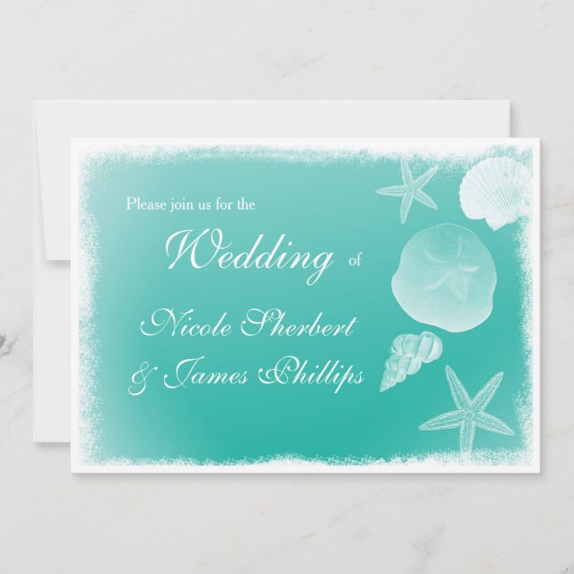 Sea foam Beach Seashells Wedding Invitation (Front)
