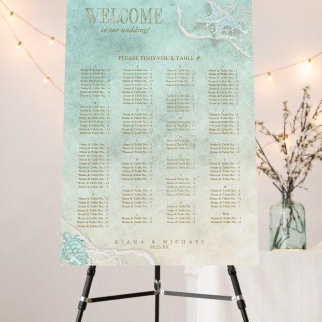 Sea Foam Beach Wedding Seating Chart ID837 Foam Board (In Situ (Stand))
