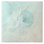 Sea Foam Beach Wedding Starfish ID837 Ceramic Tile<br><div class="desc">A watercolor texture in the soft shades of sea and sand is the background for marine elements such as starfish and seashells that are enhanced with waves of sea foam to create this striking ceramic tile design. Search ID837 to see all the coordinating pieces in this set.</div>