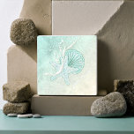 Sea Foam Beach Wedding Starfish ID837 Ceramic Tile<br><div class="desc">A watercolor texture in the soft shades of sea and sand is the background for marine elements such as starfish and seashells that are enhanced with waves of sea foam to create this striking ceramic tile design. Search ID837 to see all the coordinating pieces in this set.</div>