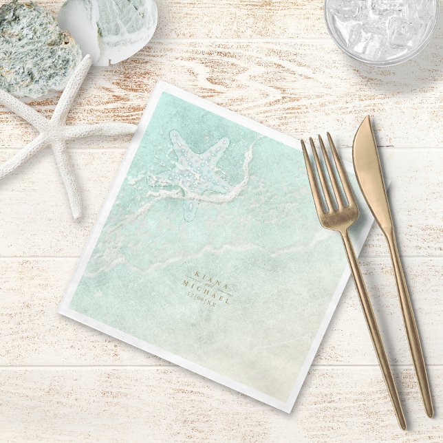 Sea Foam Beach Wedding Starfish ID837 Napkins (Creator Uploaded)