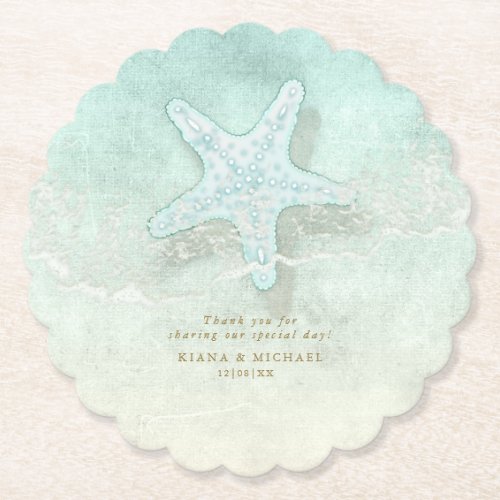 Sea Foam Beach Wedding Starfish ID837 Paper Coaster