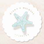 Sea Foam Beach Wedding Starfish ID837 Paper Coaster<br><div class="desc">A watercolor texture in the soft shades of sea and sand is the background for marine elements such as starfish and seashells that are enhanced with waves of sea foam to create the pieces of this wedding suite. The coordinating paper coaster shown here features a central starfish and shadow illustration...</div>
