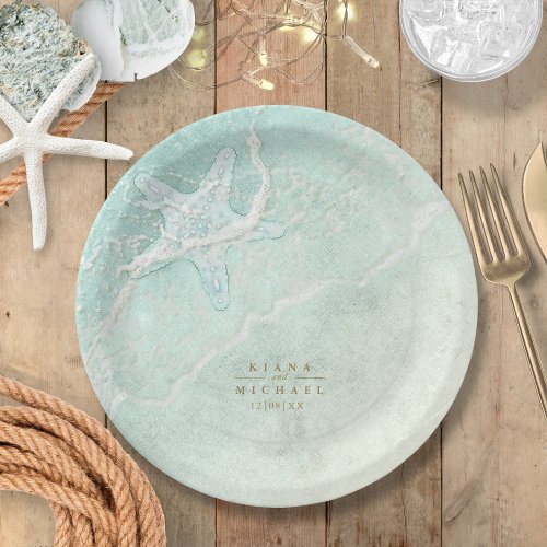 Sea Foam Beach Wedding Starfish ID837 Paper Plates