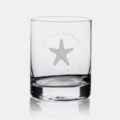 Sea Foam Beach Wedding Starfish ID837 Rocks Glass