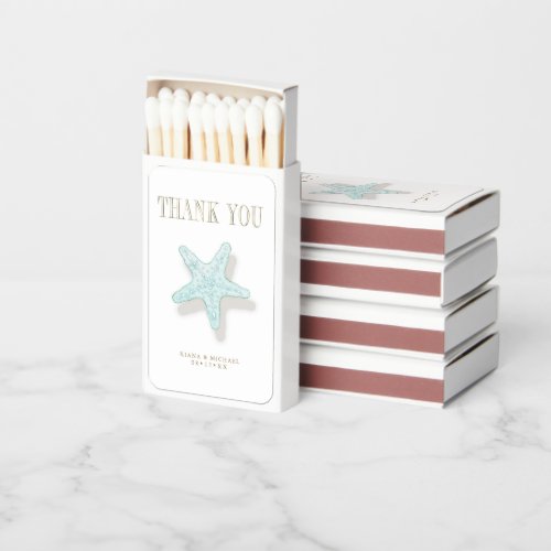 Sea Foam Beach Wedding Starfish Thank You ID837 Matchboxes