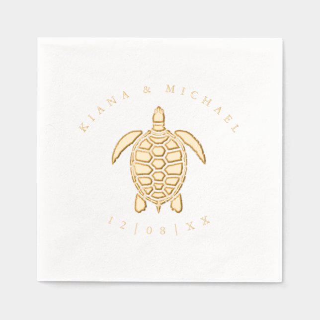Sea Foam Beach Wedding Turtle ID837 Foil Napkins (Front)