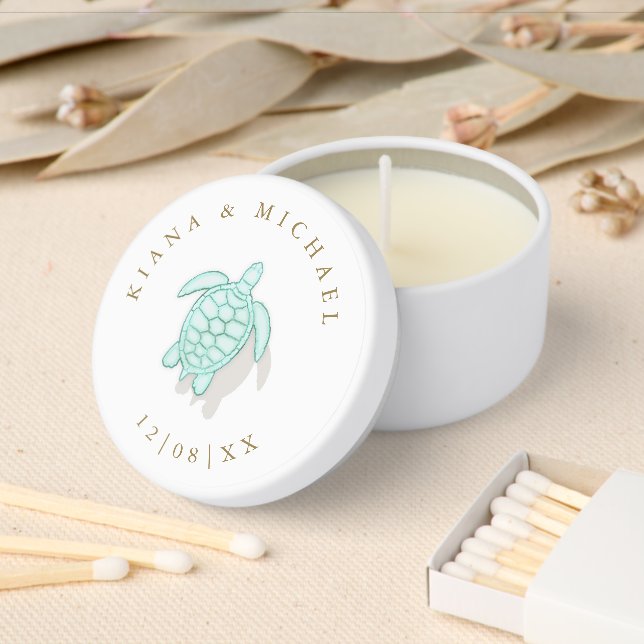 Sea Foam Beach Wedding Turtle ID837 Mini Candle Favors (Insitu)