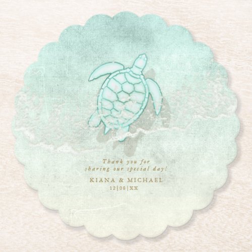 Sea Foam Beach Wedding Turtle ID837 Paper Coaster