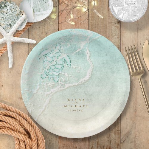 Sea Foam Beach Wedding Turtle ID837 Paper Plates