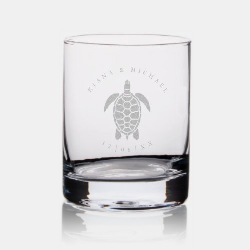 Sea Foam Beach Wedding Turtle ID837 Rocks Glass