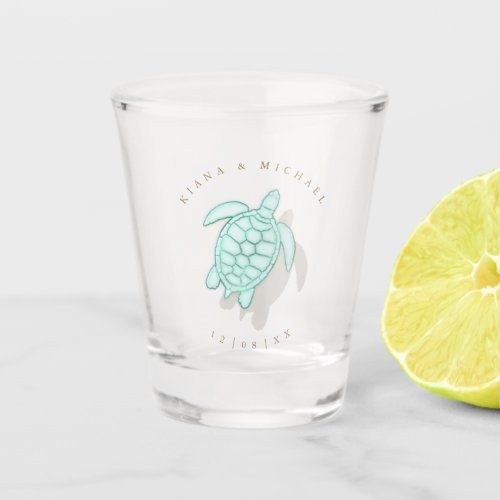 Sea Foam Beach Wedding Turtle ID837  Shot Glass