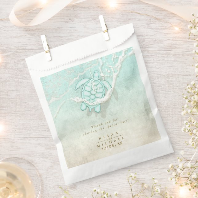 Sea Foam Beach Wedding Turtle Thank You ID837 Favor Bag (Clipped)