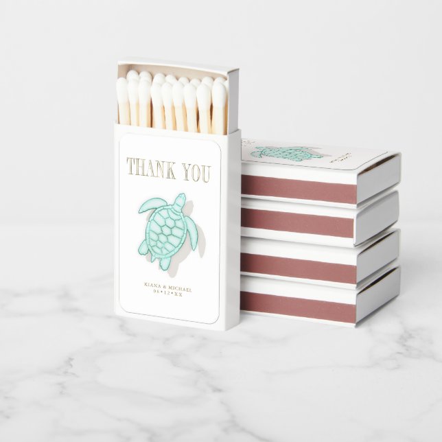 Sea Foam Beach Wedding Turtle Thank You ID837 Matchboxes (Stacked)