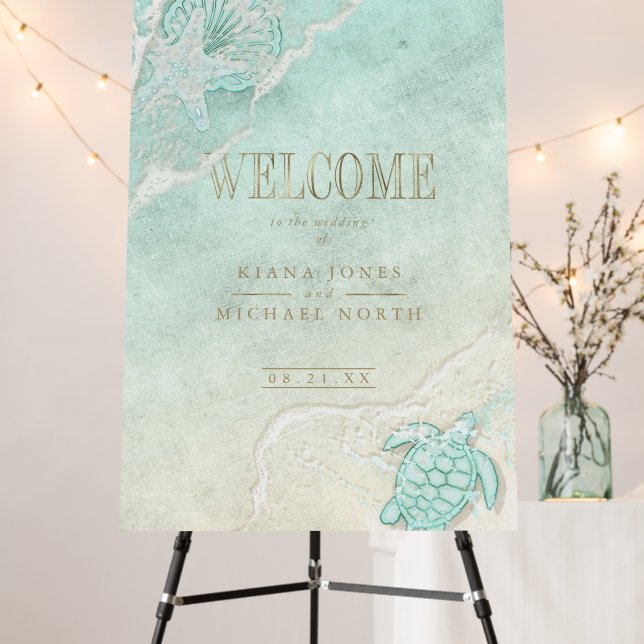 Sea Foam Beach Wedding Welcome ID837 Foam Board (In Situ (Stand))