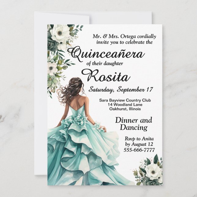 Sea Foam Blue Quinceanera Invitation (Front)